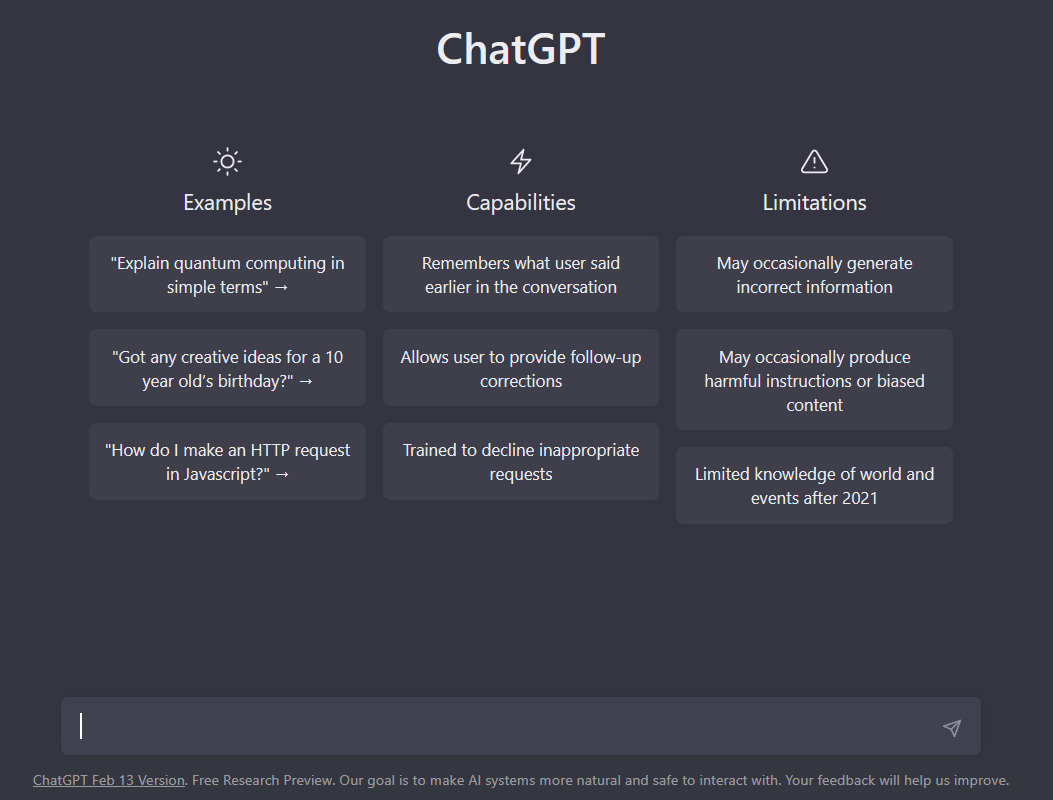 ChatGPT start screen