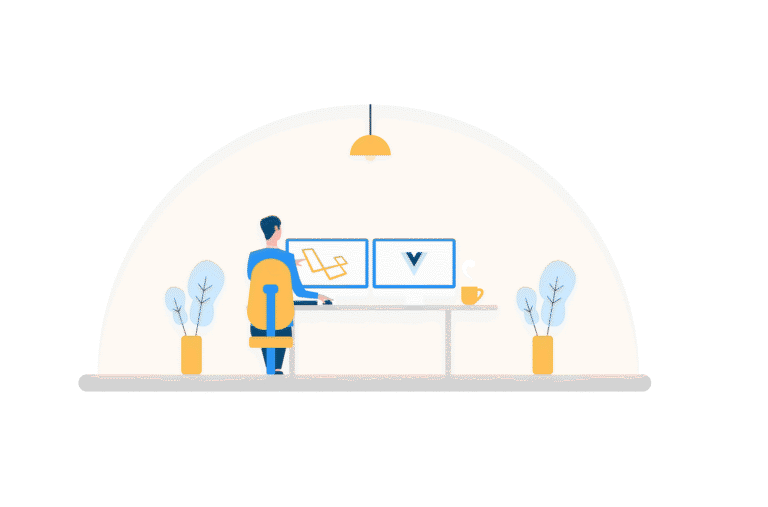 Graphic of programmer viewing multiple screens